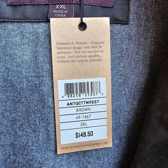 NWT Johnston & Murphy Mens Quilted Vest, Brown, Quality, Size XXL - Picture 4 of 13